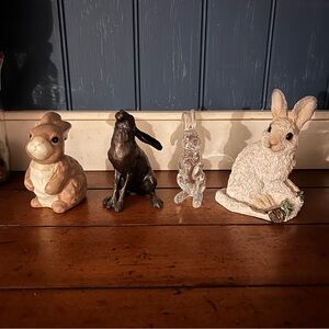 Charming Vintage Rabbit Figurine Set - Brown, Black, Glass, White